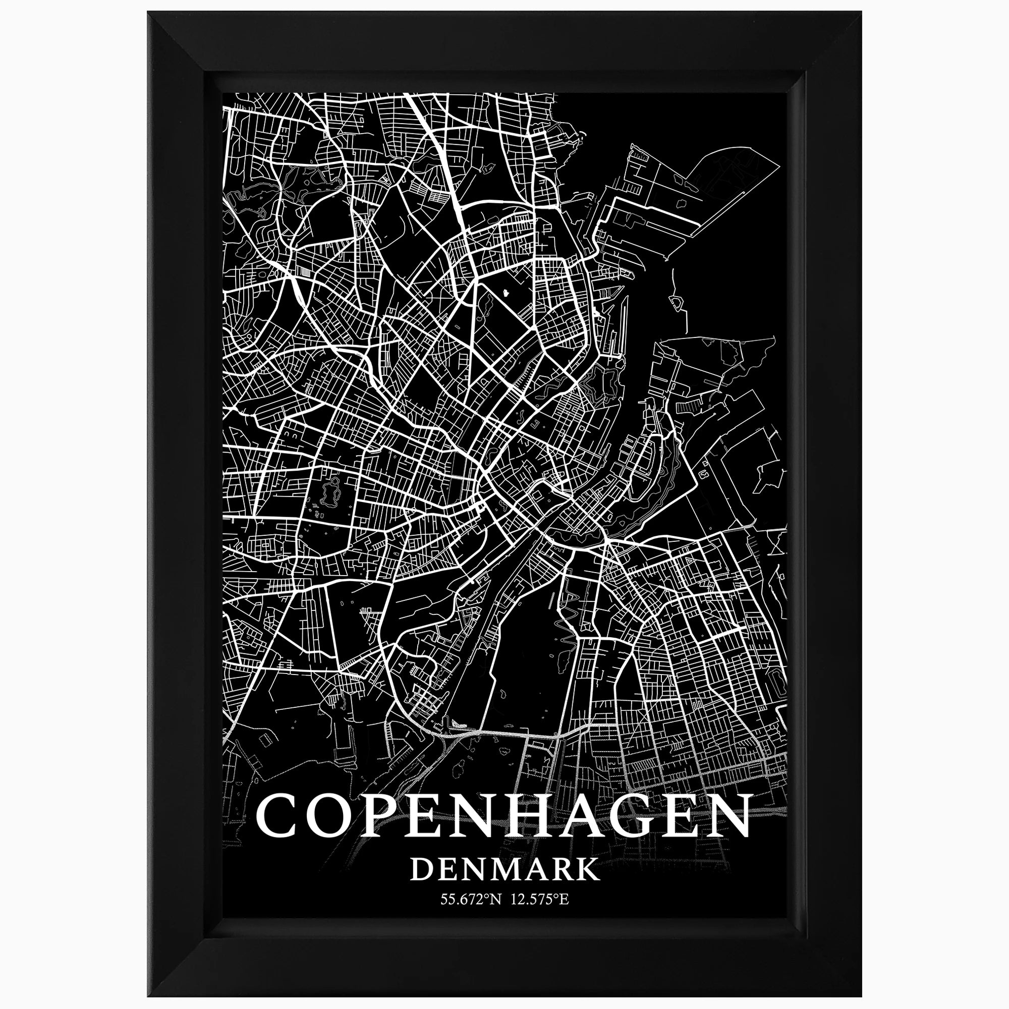 Personalised LED city map wall art in black frame