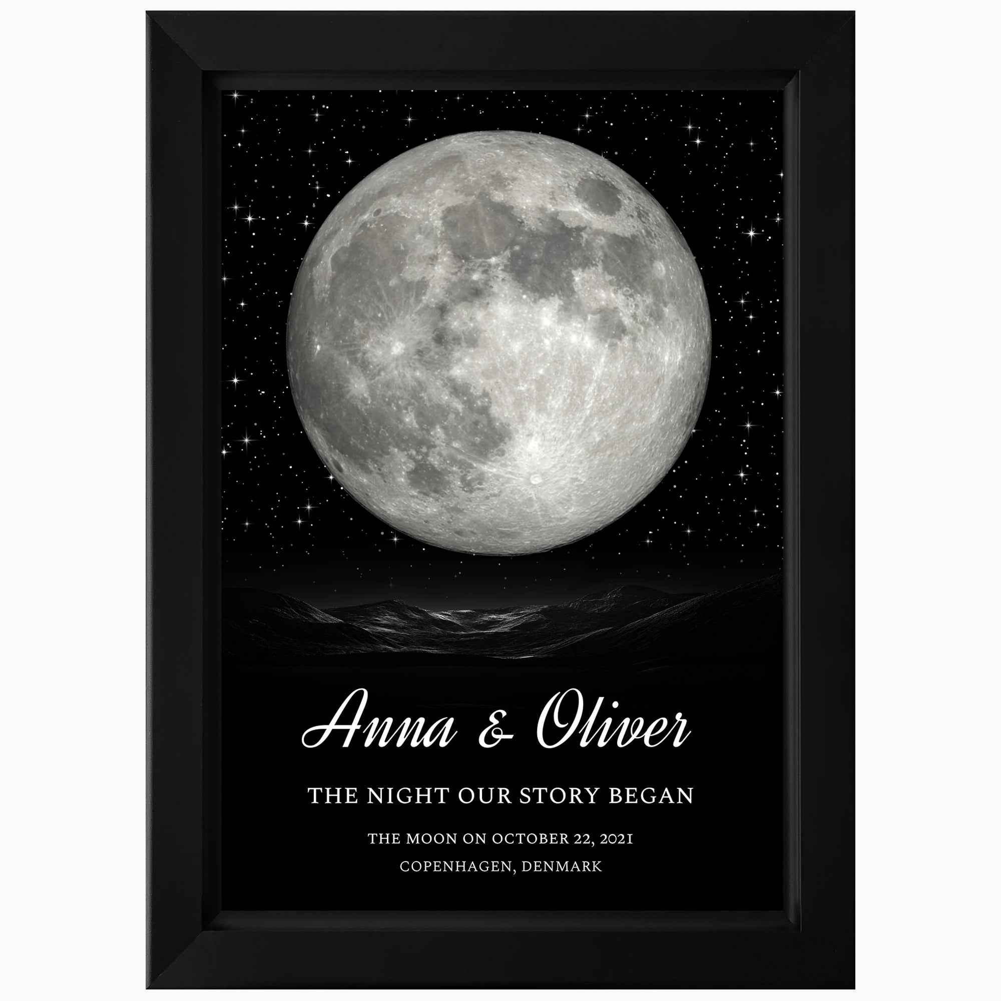 Personalised LED moon phase wall art in black frame
