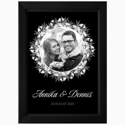 Personalised LED Photo Wreath wall art in black frame
